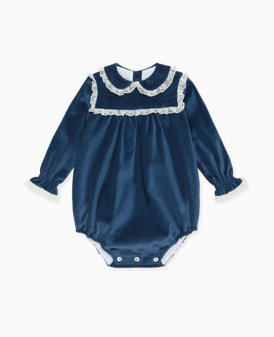 Blue Azura Velvet Baby Girl Romper