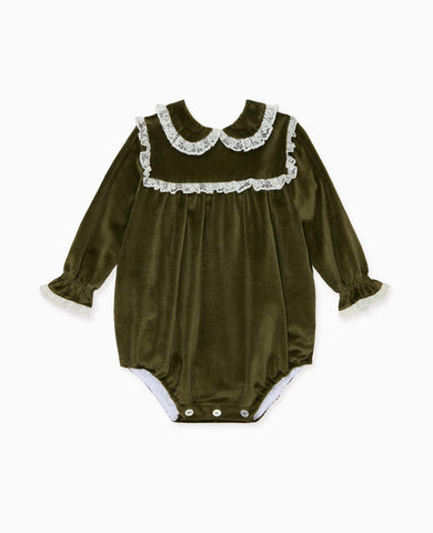 Olive Azura Velvet Baby Girl Romper