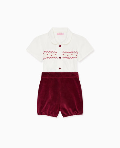 Burgundy Bautista Velvet Baby Boy Hand-Smocked Set