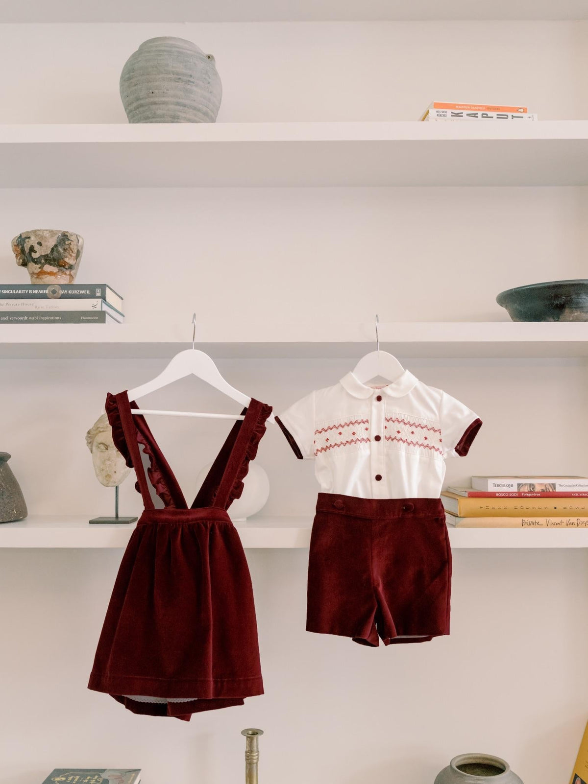 Burgundy Reina Velvet Girl Pinafore Skirt