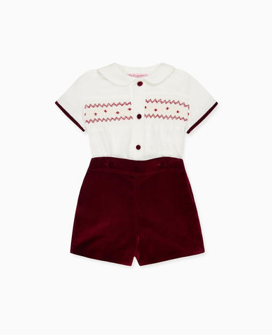 Burgundy Bautista Baby Boy Hand-Smocked Set