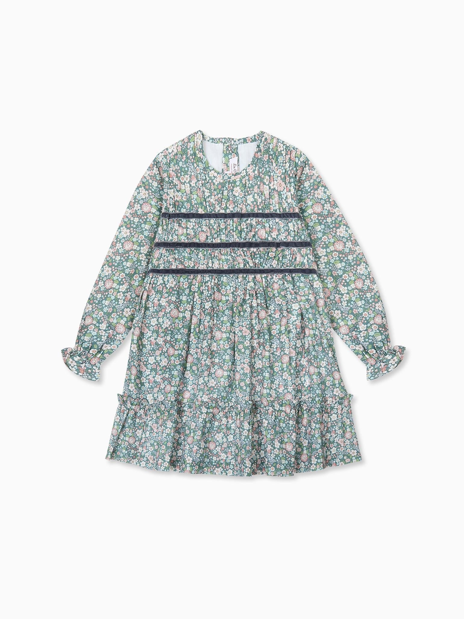 Green Floral Belia Girl Smocked Dress