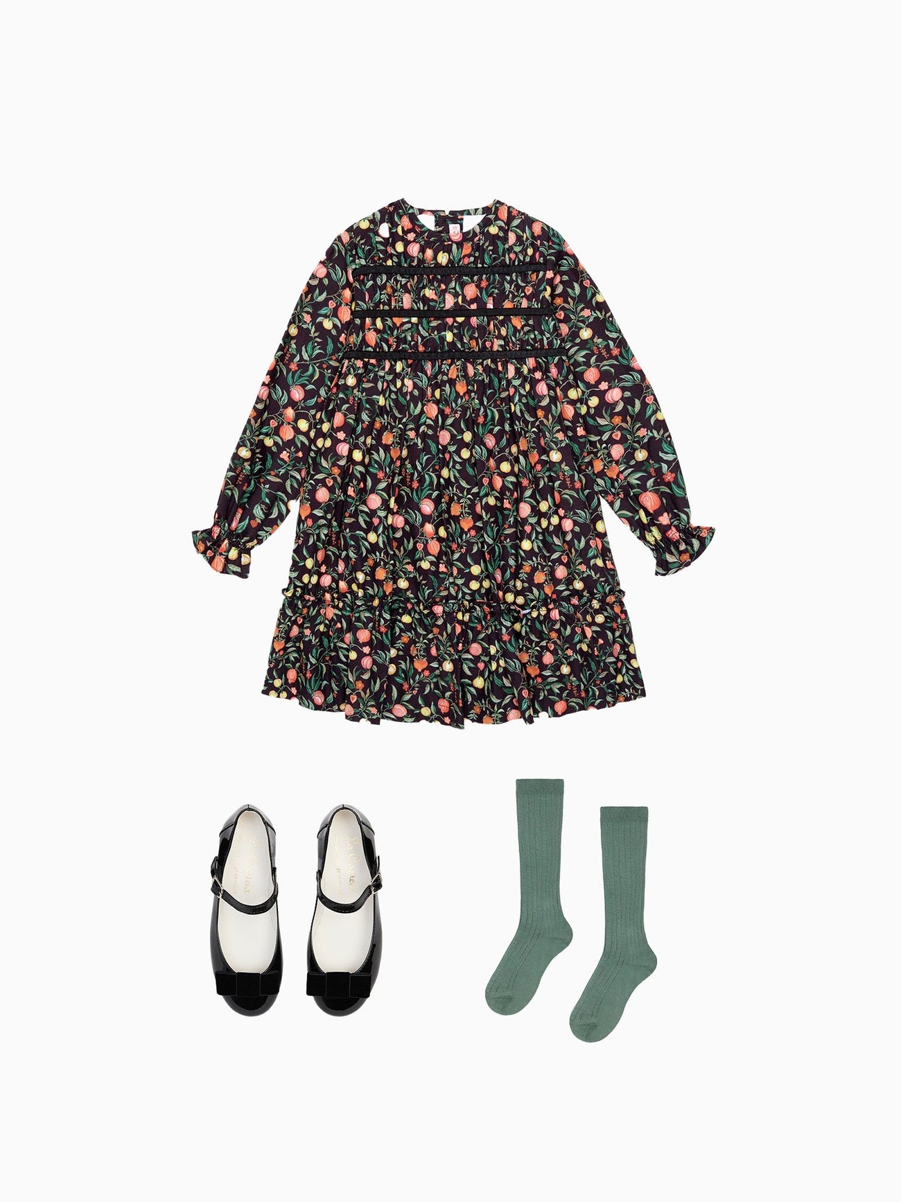 Belia Girl Dress, Knee High Socks & Bow Mary Jane Shoes Outfit Bundle