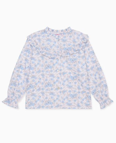 Blue Floral Bella Long Sleeve Girl Shirt