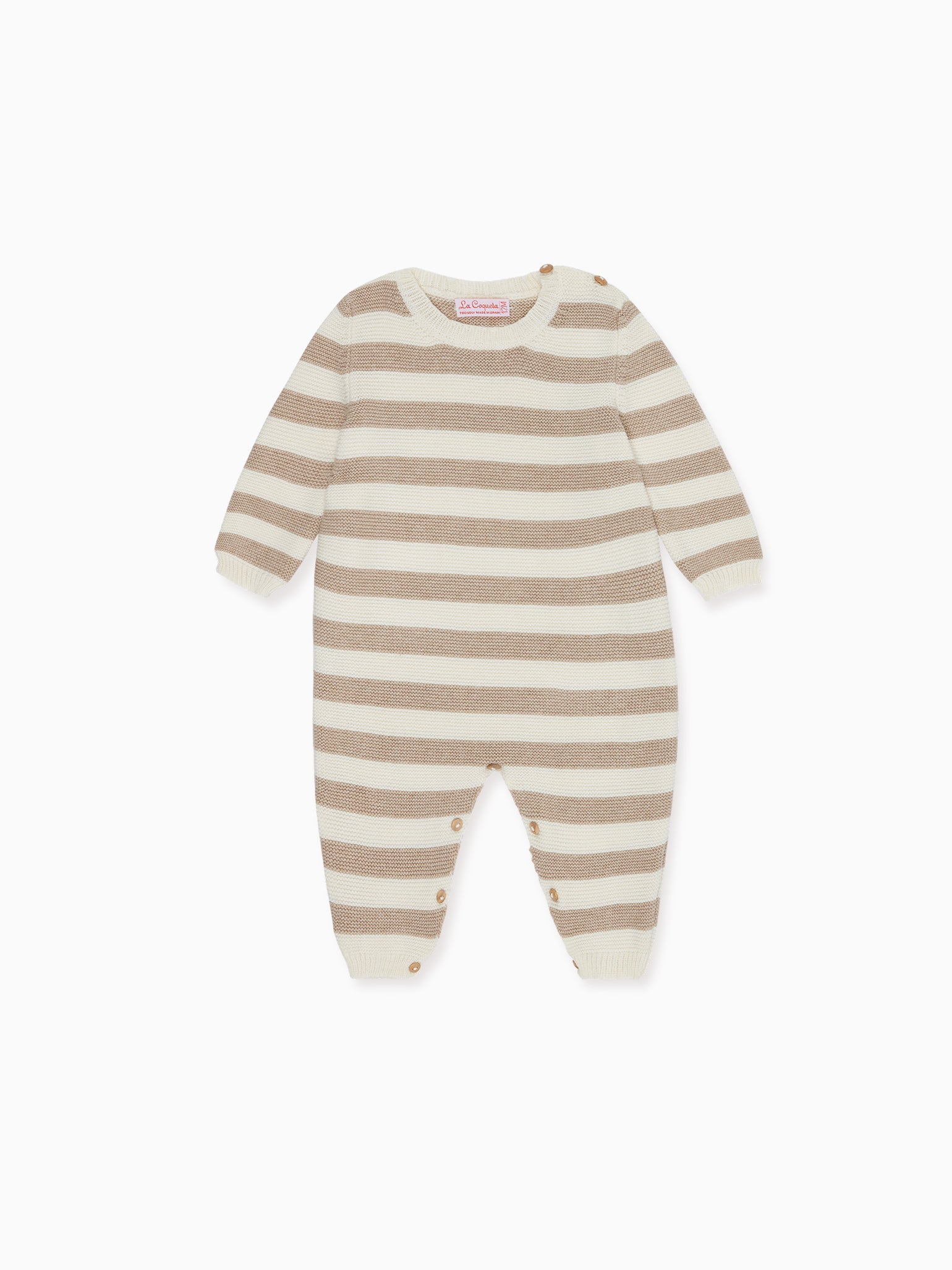 Taupe Stripe Benito Cotton Baby Knitted Jumpsuit