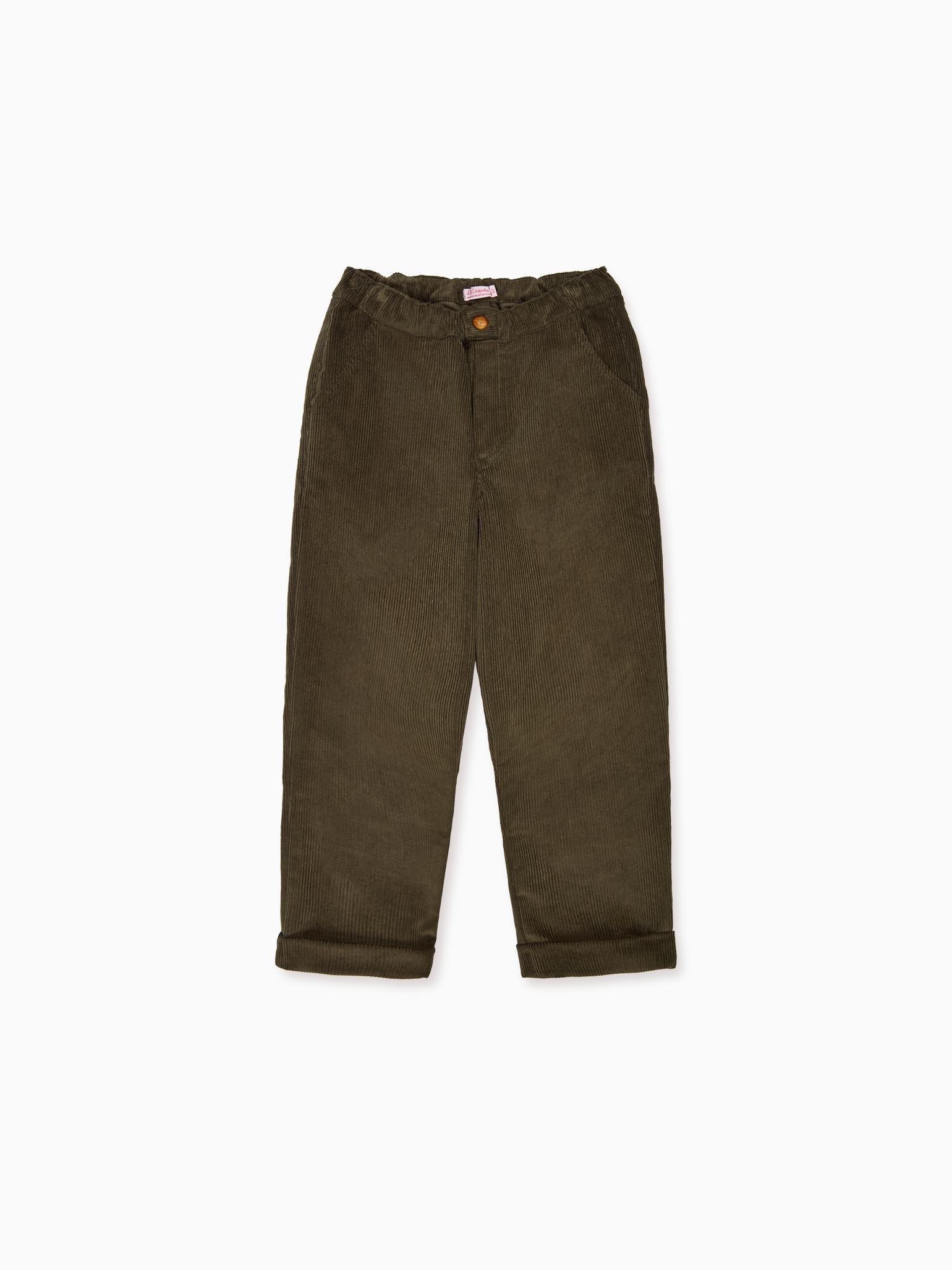 Olive Green Lucas Corduroy Boy Shorts | La Coqueta Kids UK