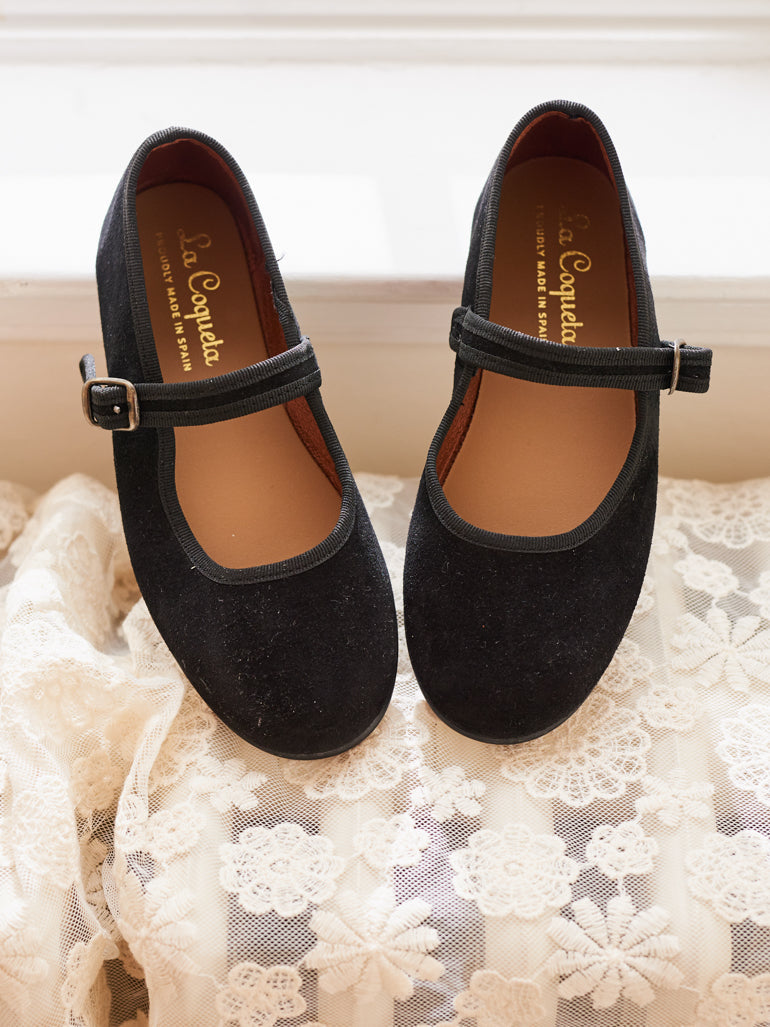 Flat Childrens Mary Jane Shoes Black Suede Girl Mary Jane Shoes