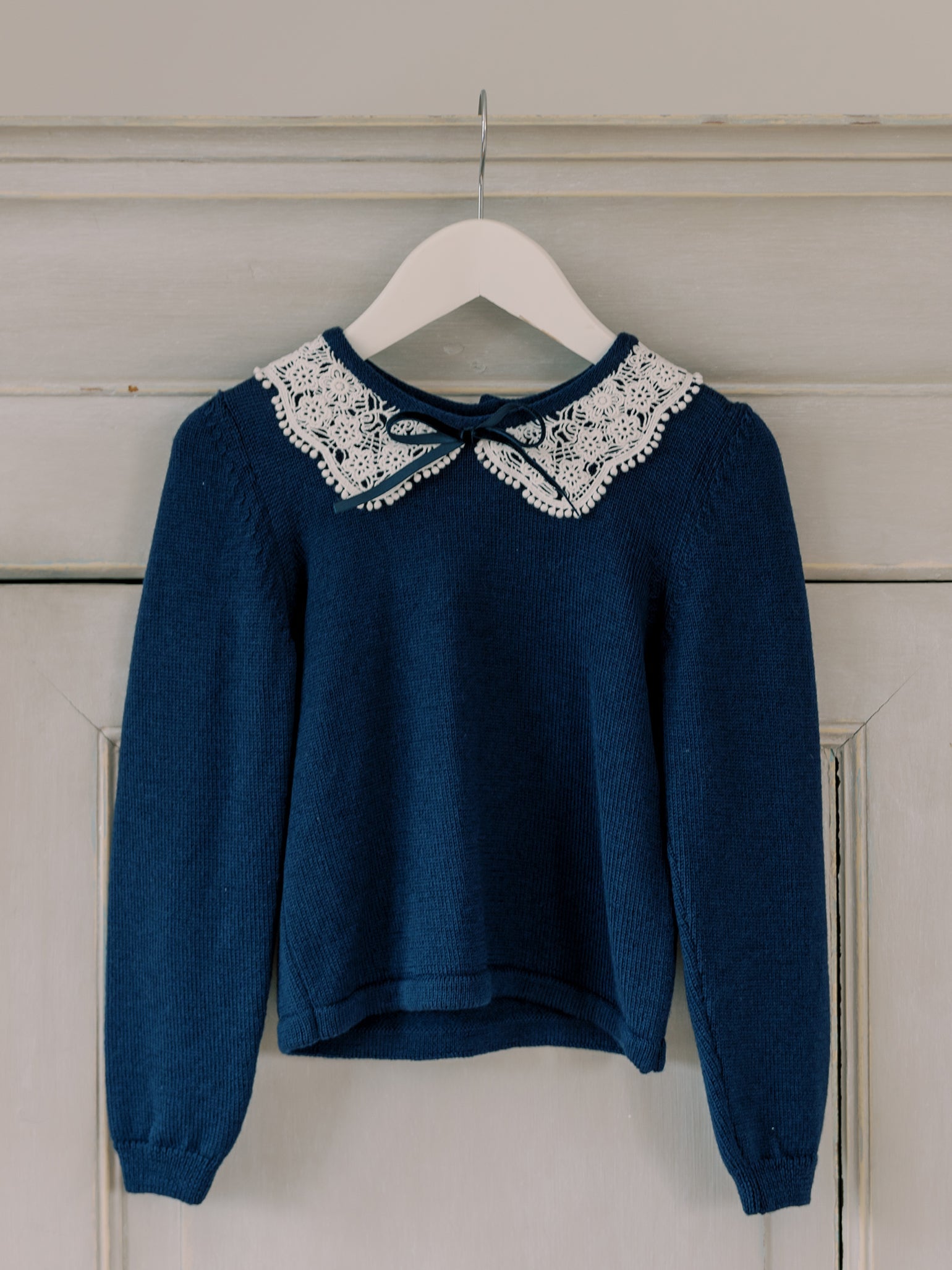 Navy Blanca Merino Girl Sweater La Coqueta Kids