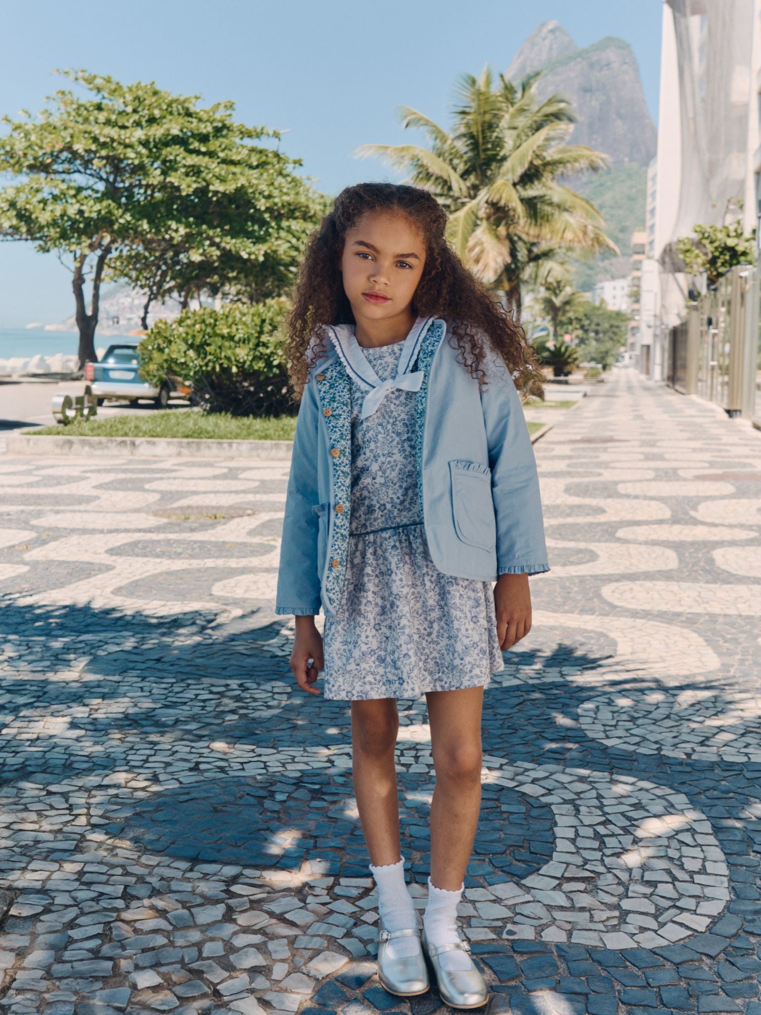 Blue Floral Reversible Anneliese Girl Jacket