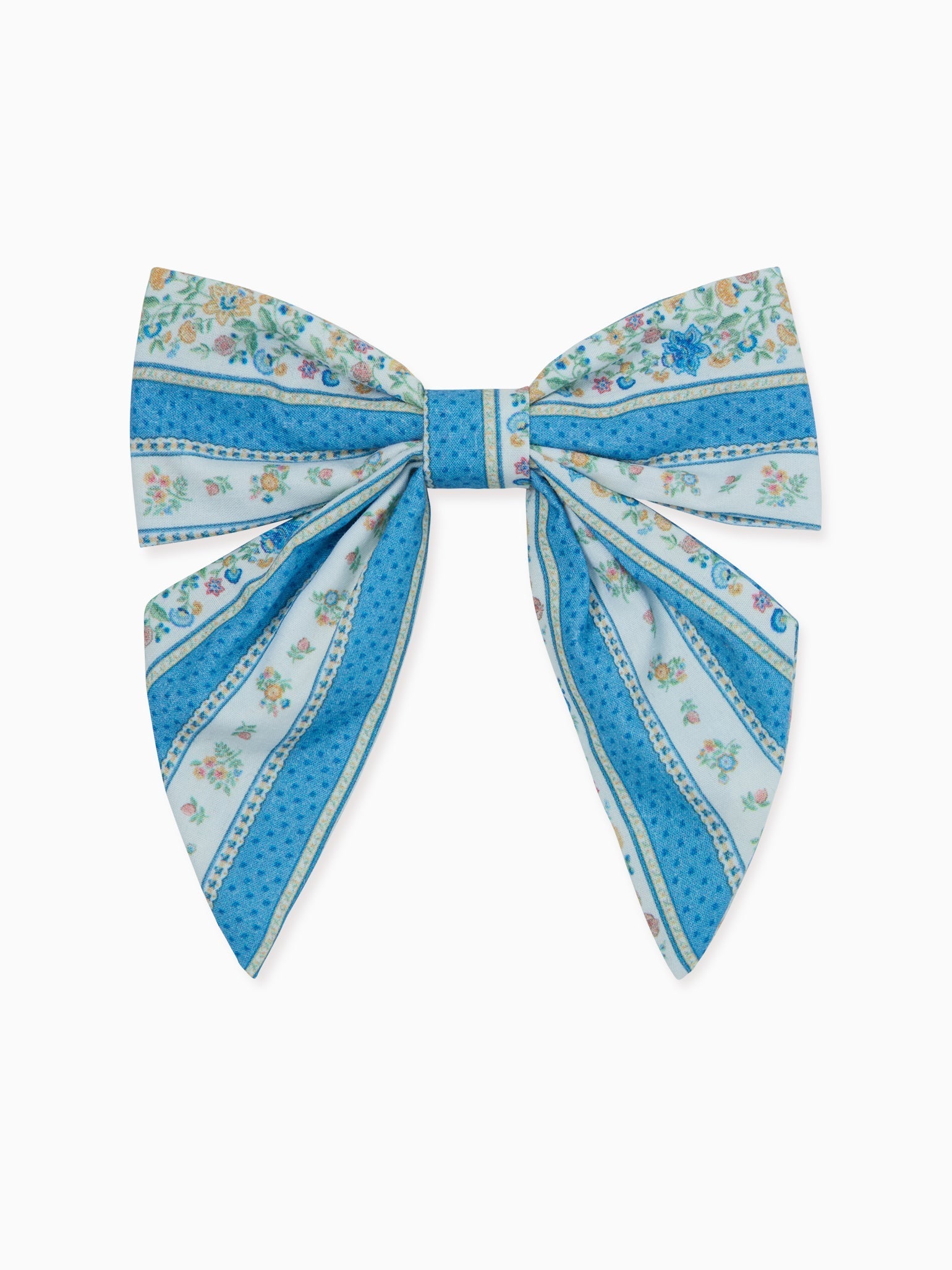 Blue Floral Stripe Girl Large Bow Clip