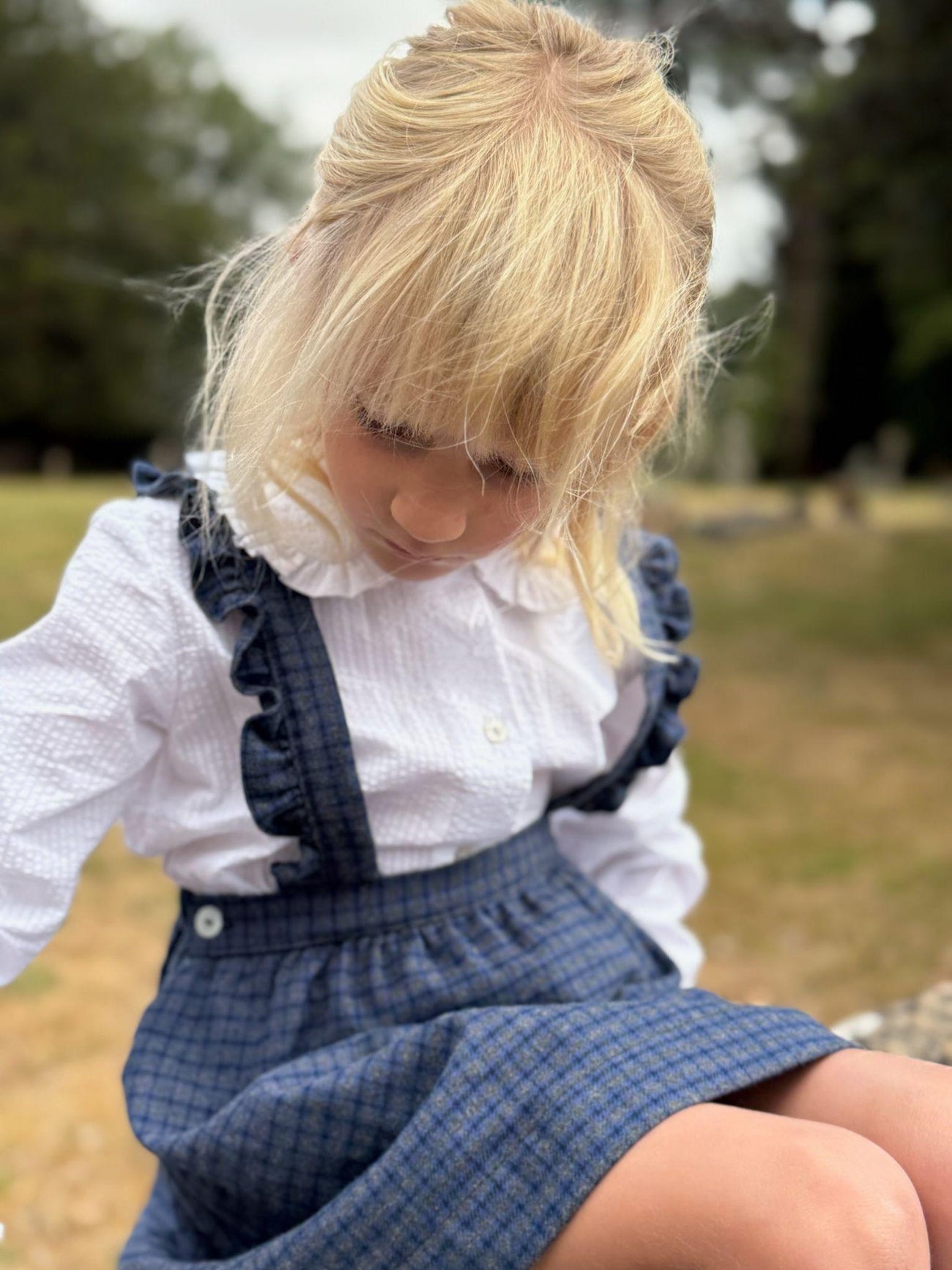 Blue Check Agata Girl Pinafore Skirt