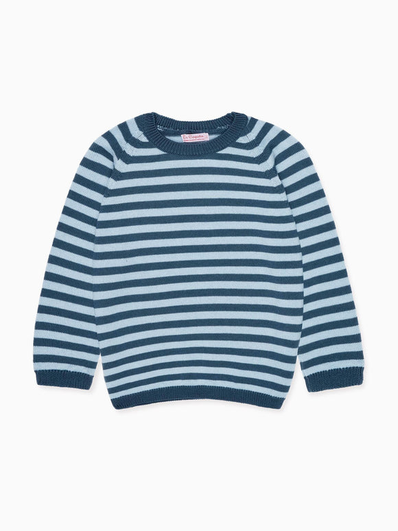 Petrol Blue Stripe Bromo Merino Boy Jumper