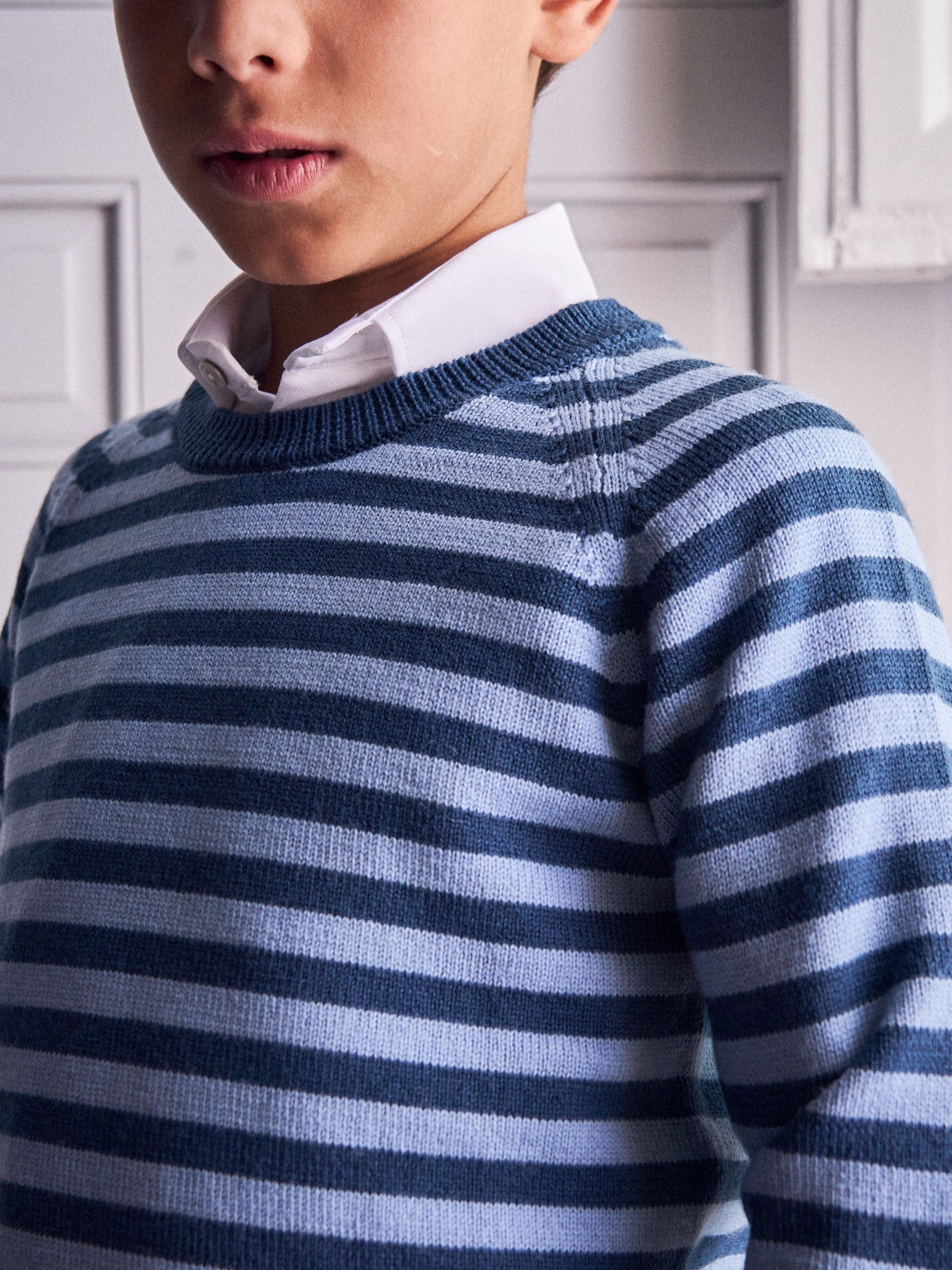 Petrol Blue Stripe Bromo Merino Boy Jumper