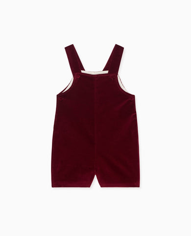 Burgundy Buganvilla Velvet Baby Dungarees