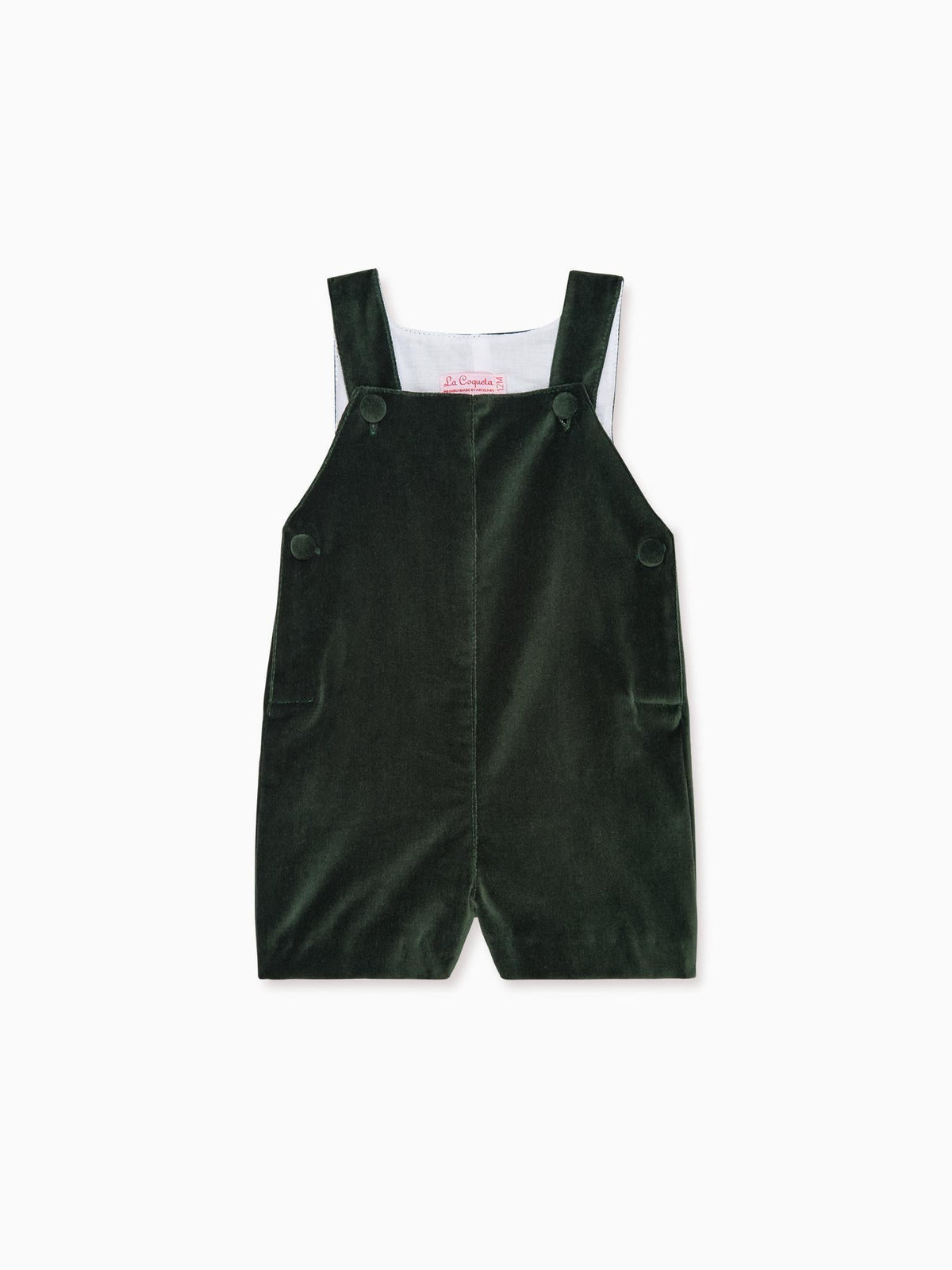 Dark Green Buganvilla Velvet Baby Dungarees