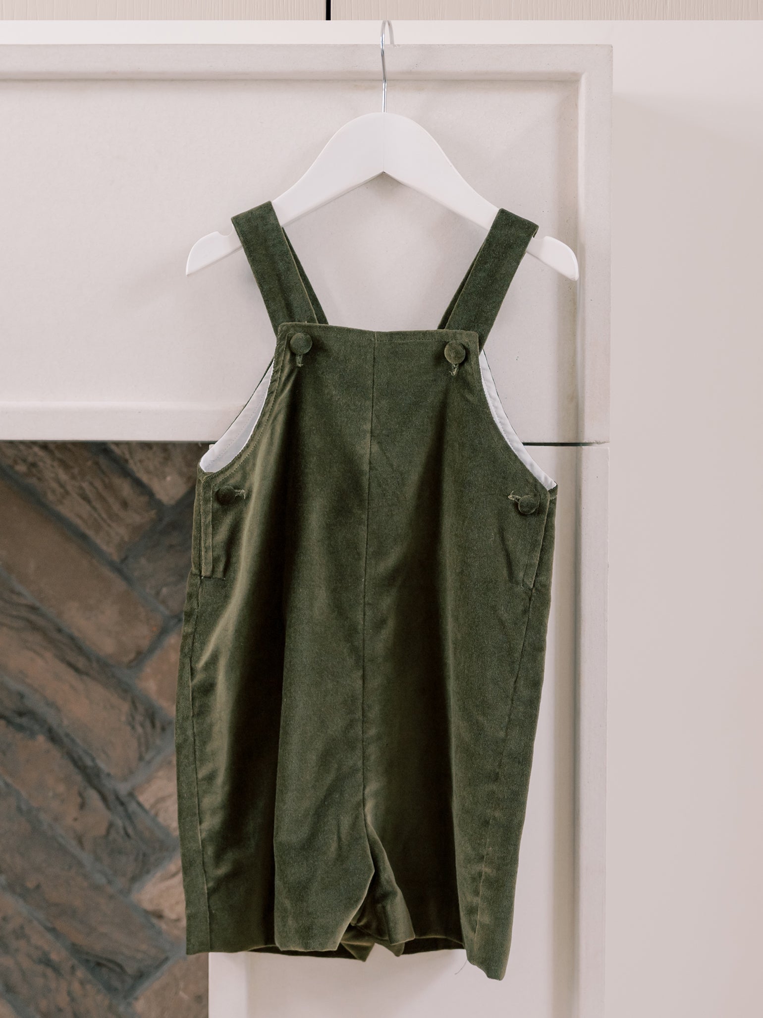 Olive Buganvilla Velvet Baby Overalls