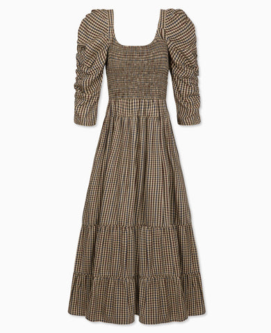 Burgundy Check Ines Womens Long Dress