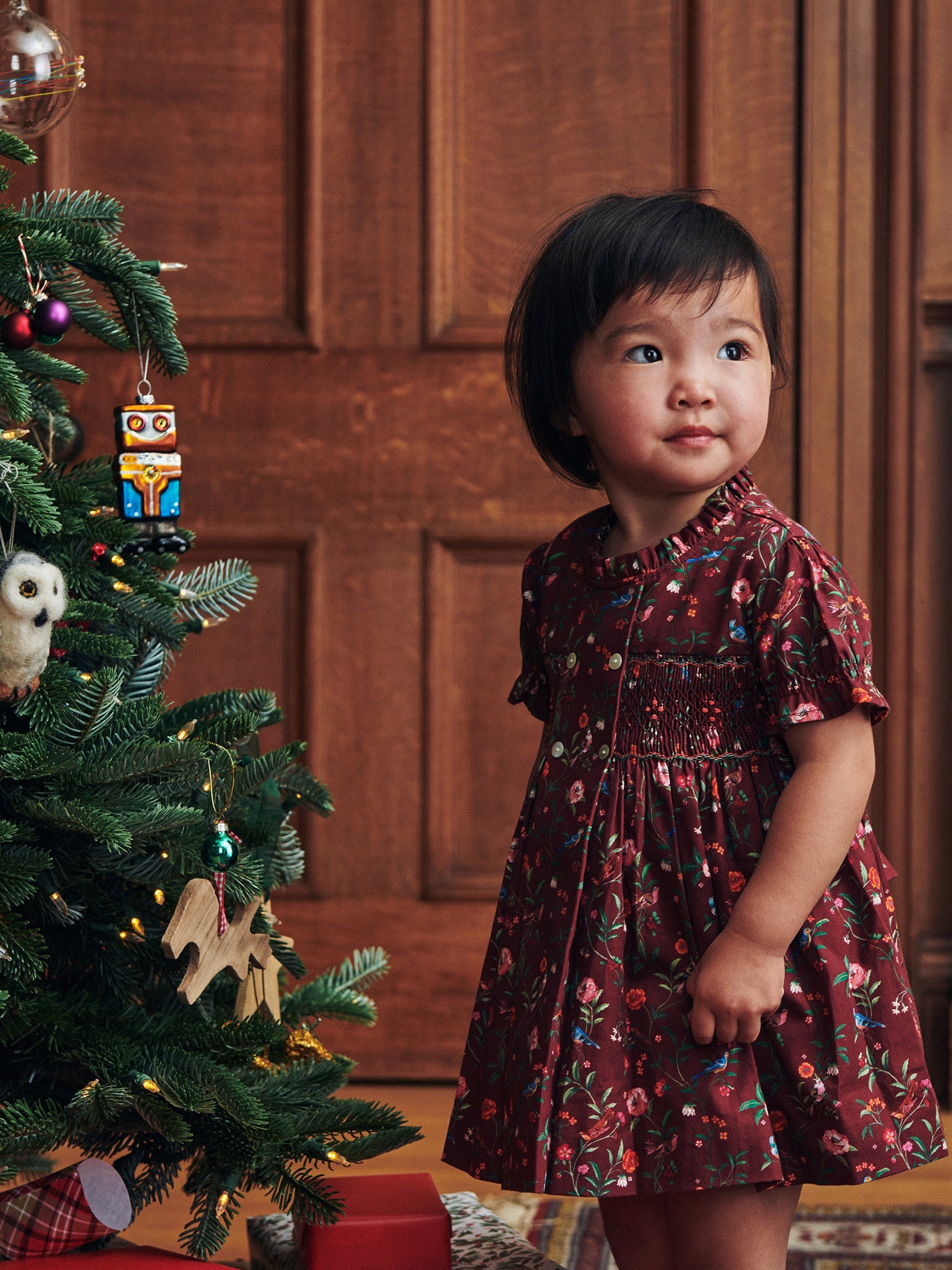 Burgundy Floral Carla Baby Girl Hand-Smocked Set