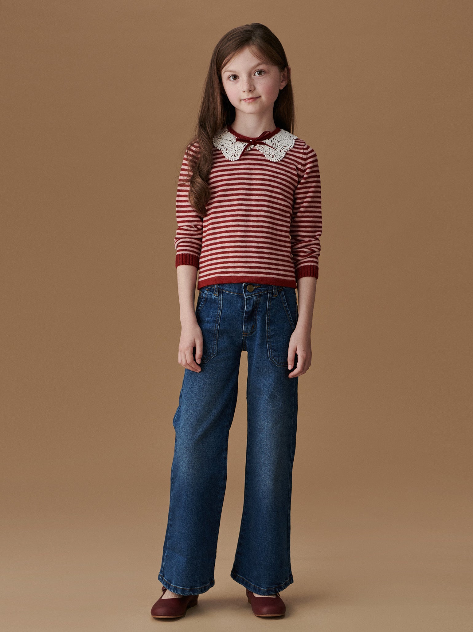 Burgundy Stripe Blanca Merino Girl Jumper