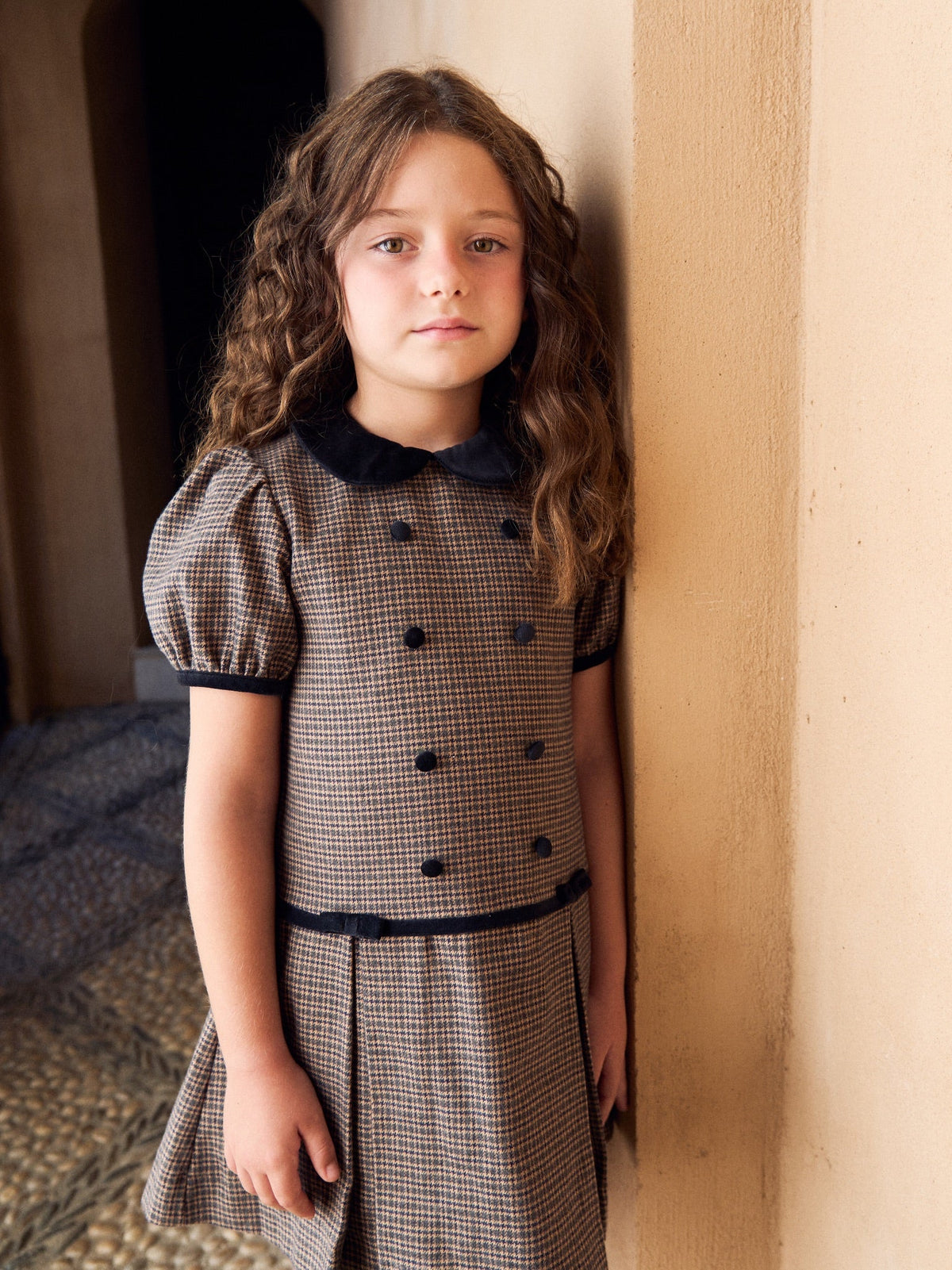 Brown Check Camala Girl Drop Waist Dress