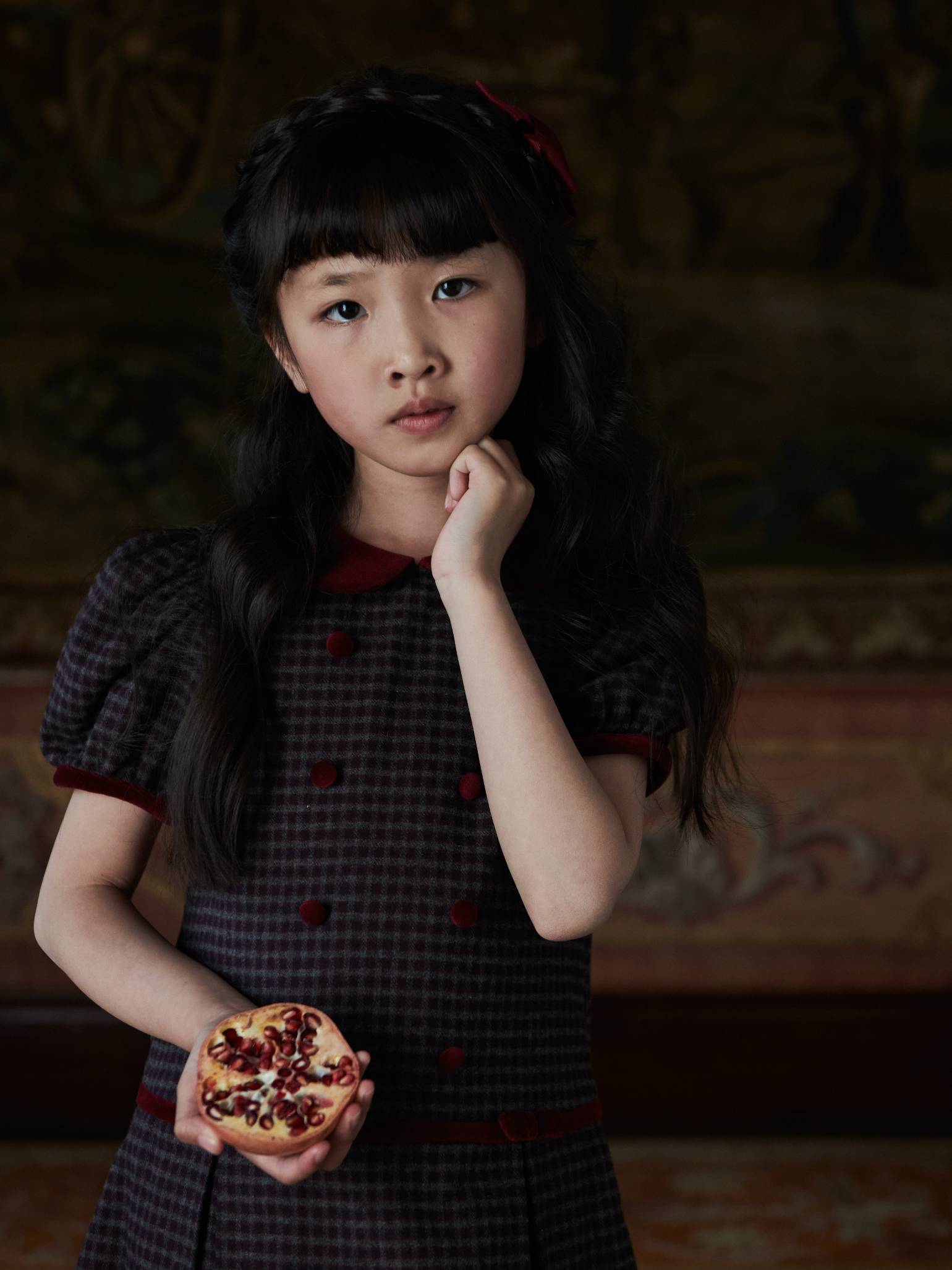 Burgundy Check Camala Girl Drop Waist Dress