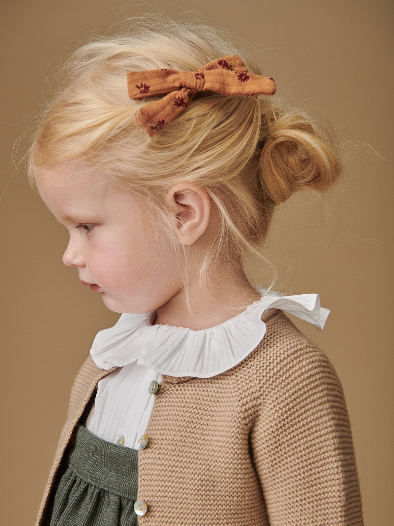 Caramel Floral Girl Soft Ribbon Bow Clip