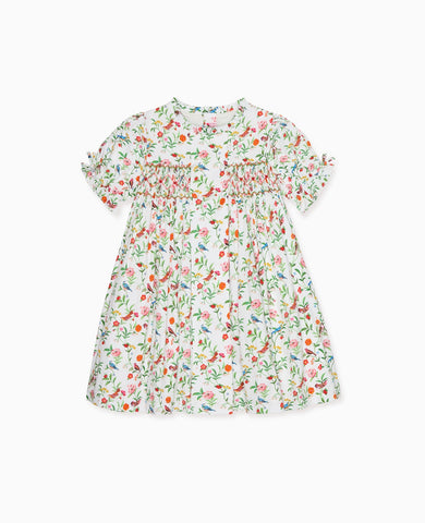 Ivory Bird Floral Carla Girl Hand-Smocked Dress