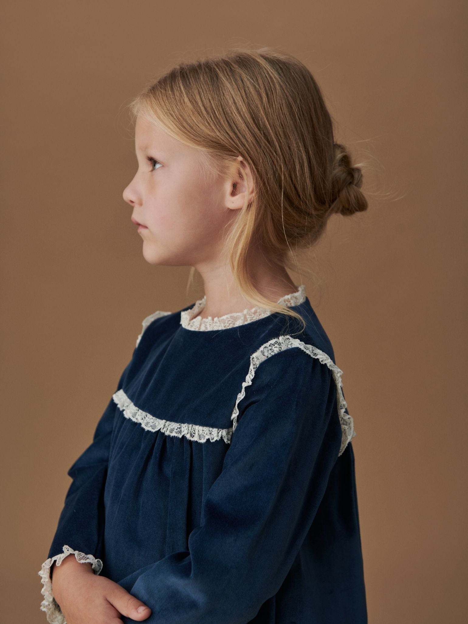 Blue Carolina Velvet Girl Empire Dress