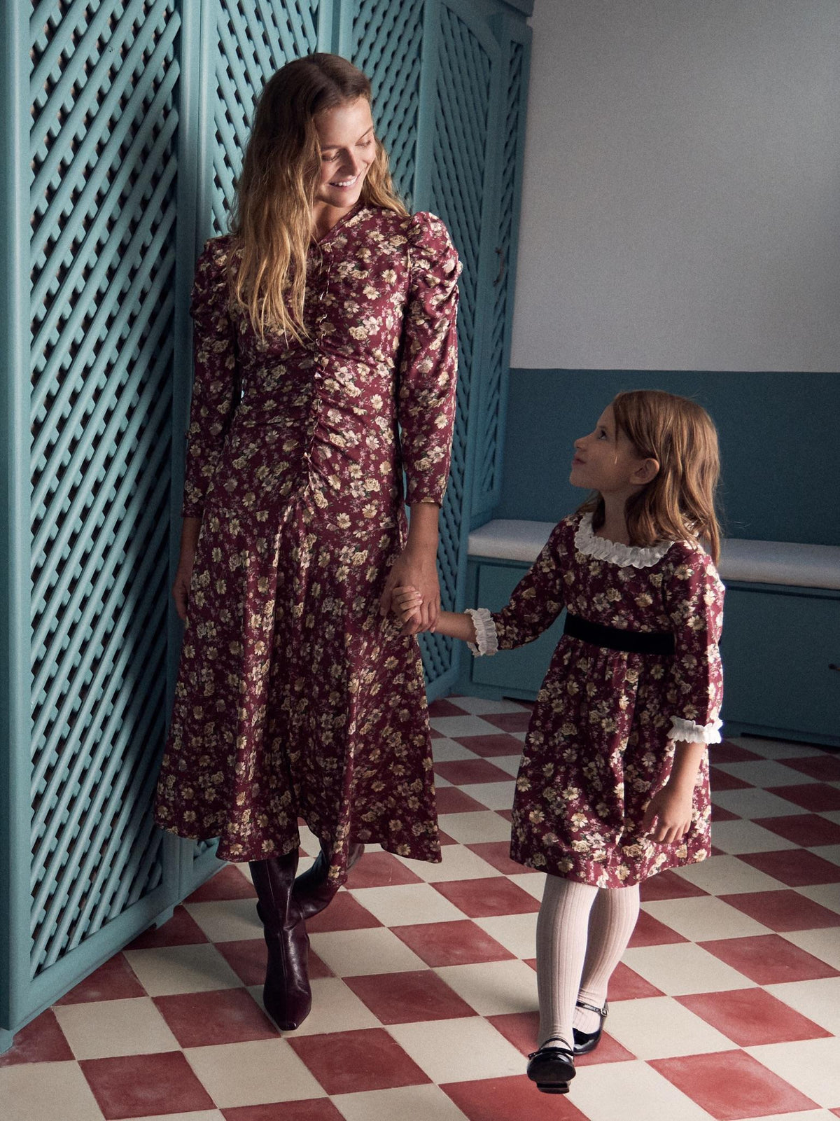 Burgundy Floral Celia Women Long Dress