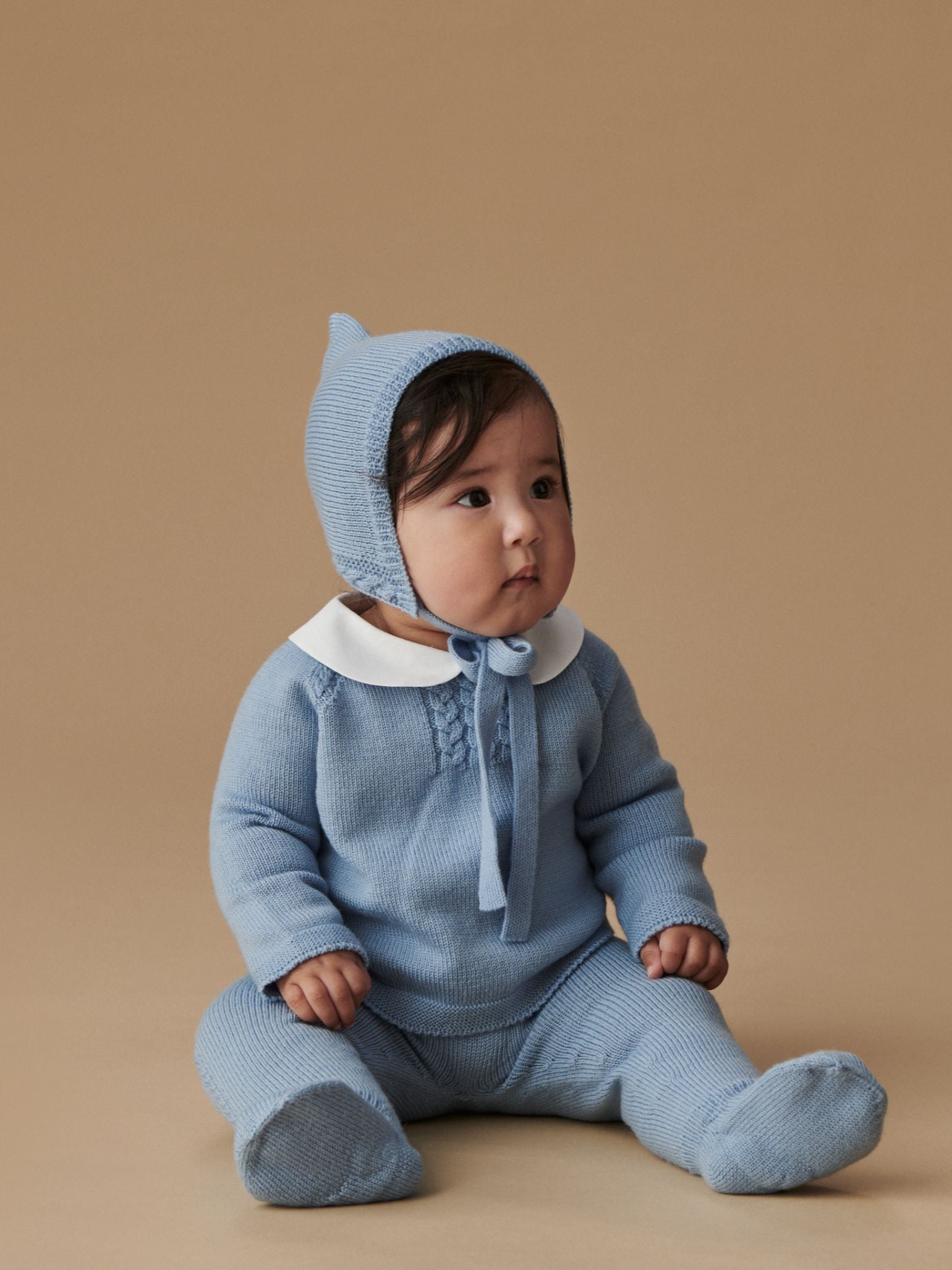 Dusty Blue Alma Merino Baby Knitted Bonnet