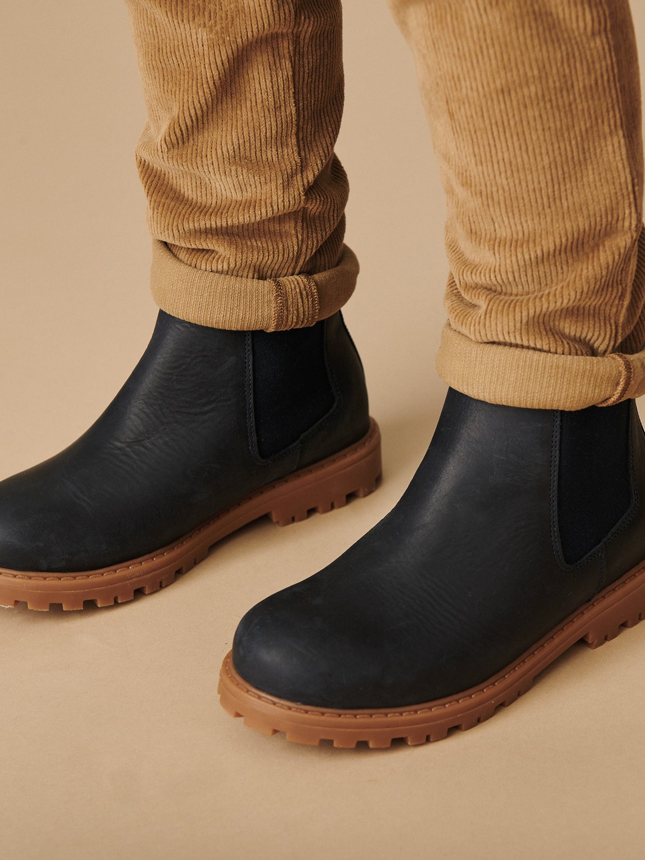 Navy Leather Chelsea Boots