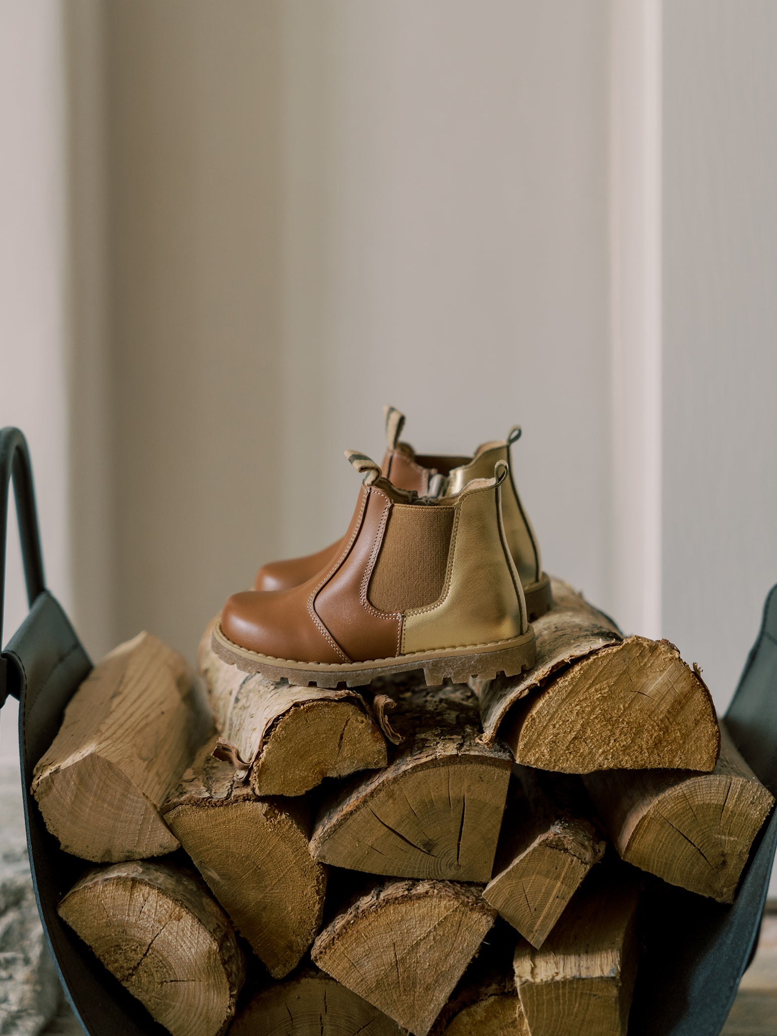 Gold & Tan Leather Girl Chelsea Boots