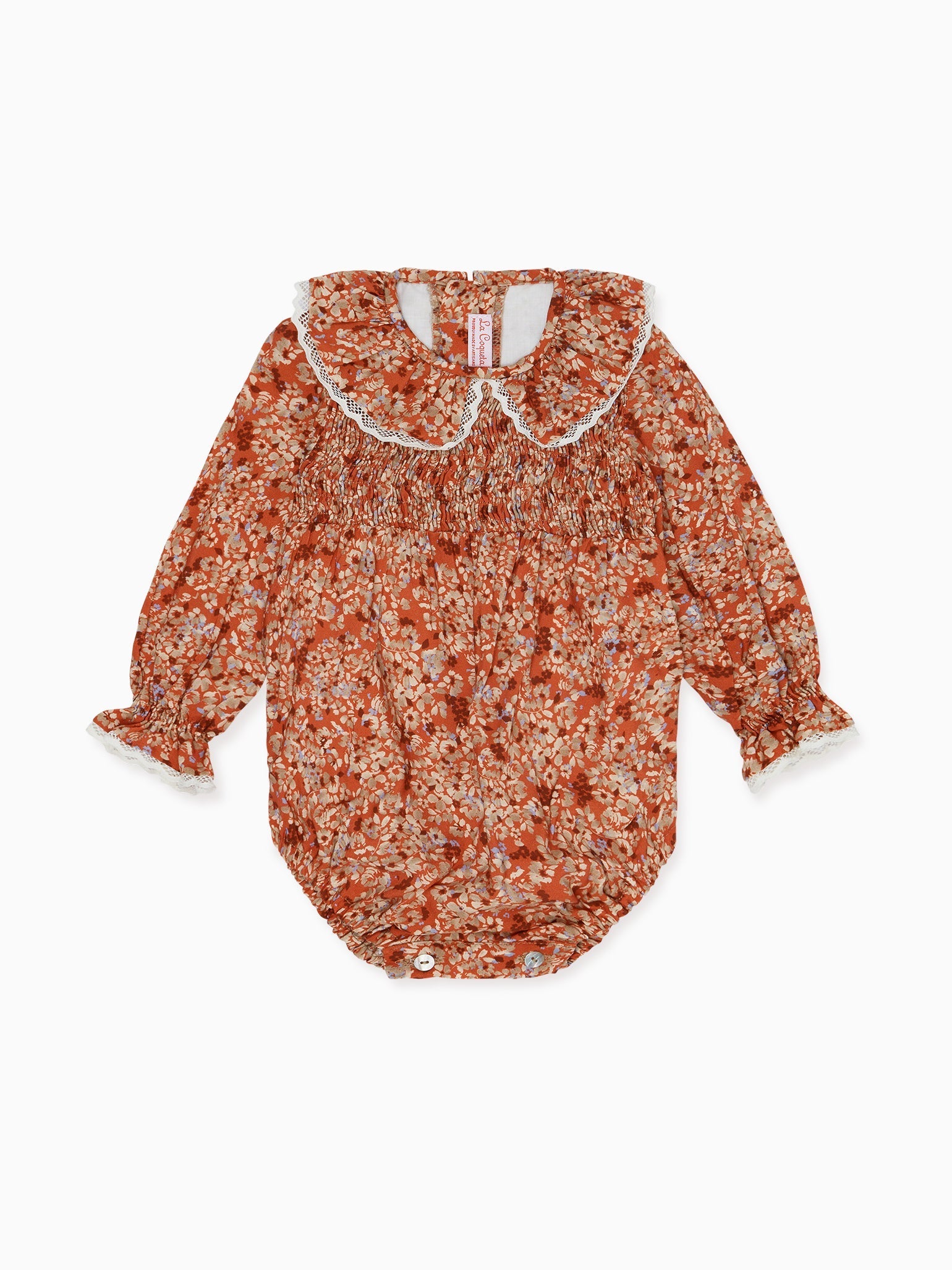 Terracotta Floral Chloe Baby Girl Smock Romper