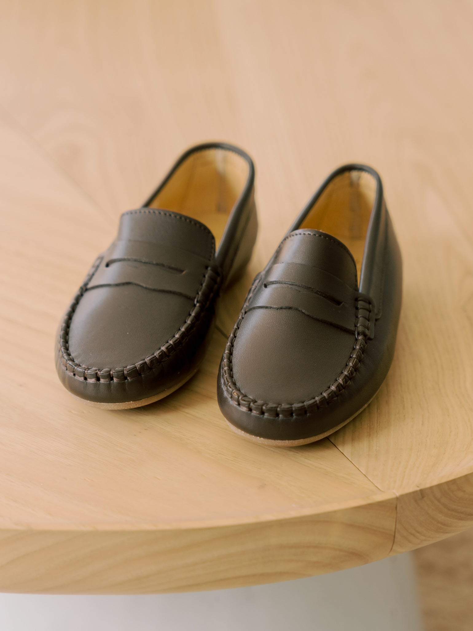 Chocolate Brown Leather Boy Loafer Shoes