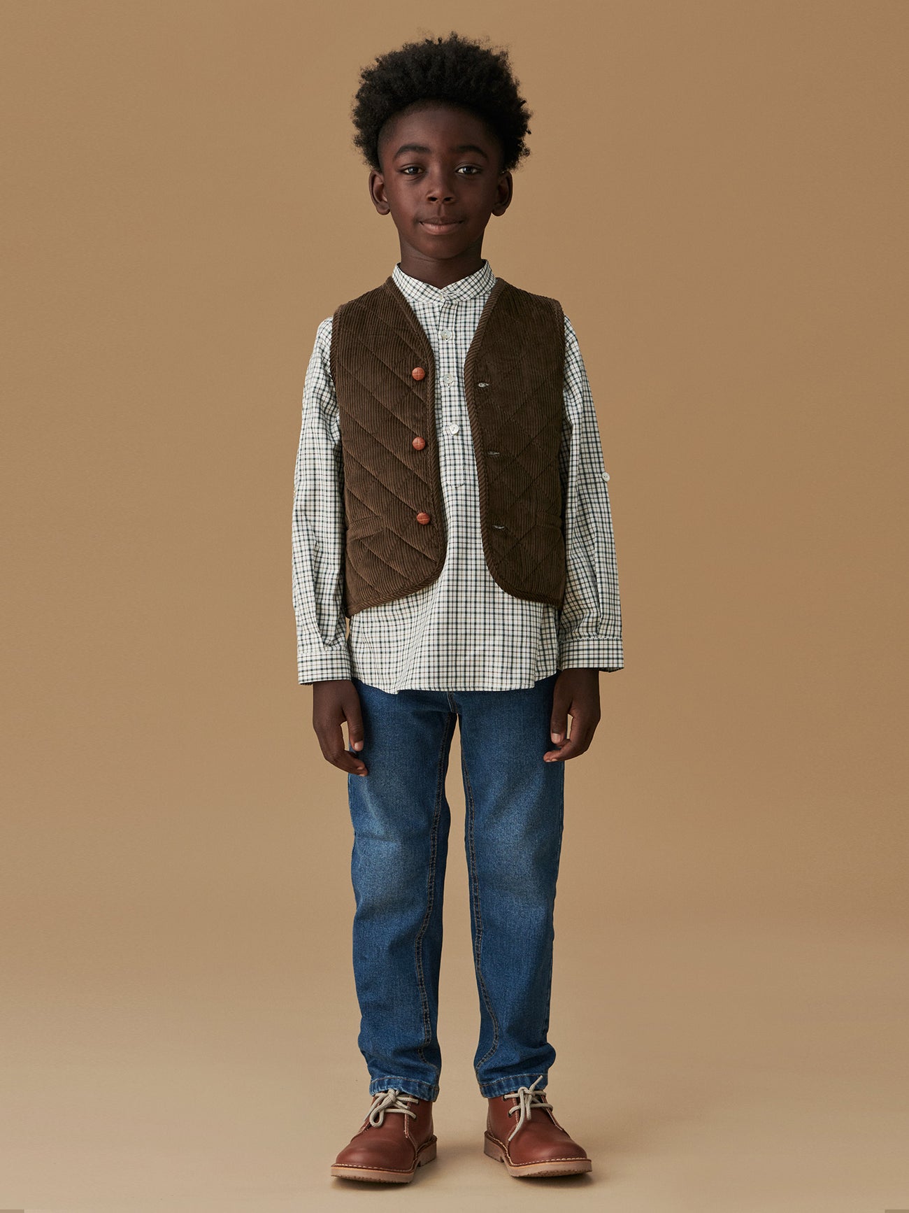 Chocolate Brown Caza Corduroy Kids Sleeveless Jacket