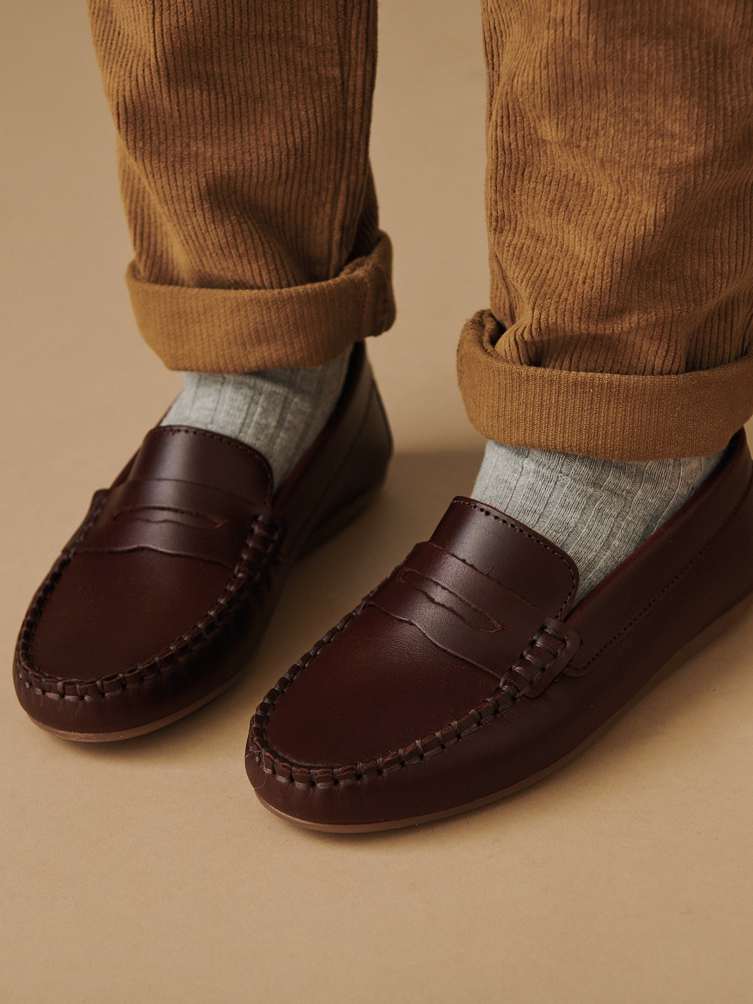 Chocolate Brown Leather Boy Loafer Shoes