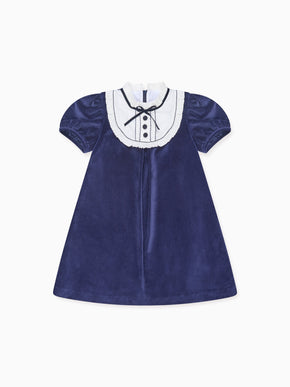 Navy Clara Velvet Girl A-Line Dress