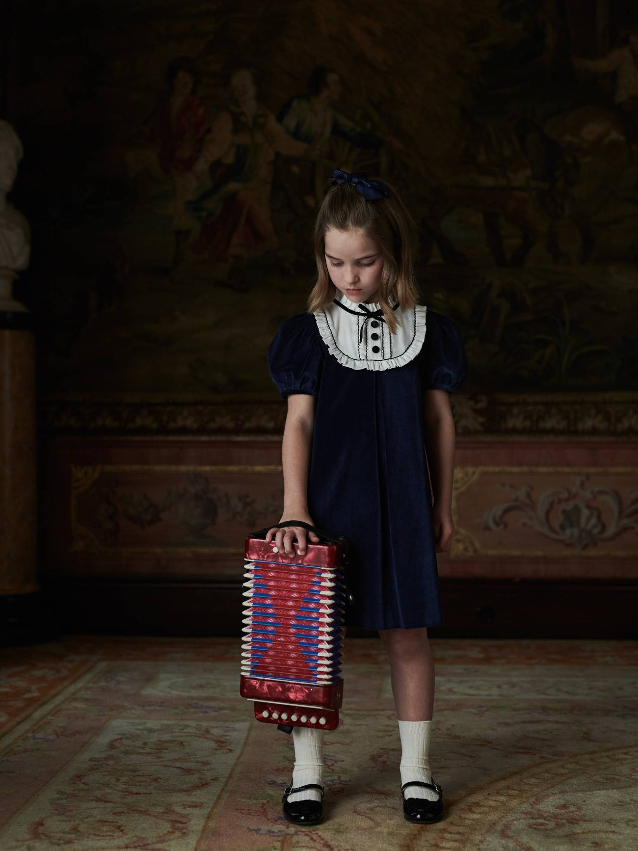 Navy Clara Velvet Girl A-Line Dress