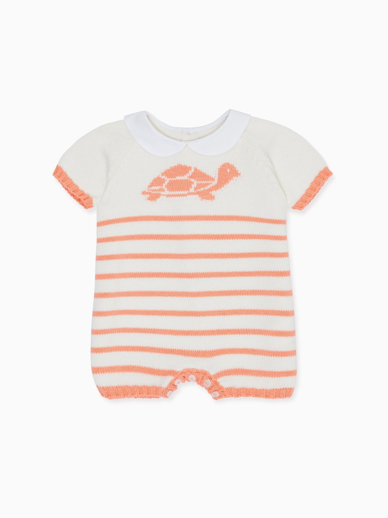 Coral Stripe Clavel Cotton Turtle Baby Knitted Jumpsuit