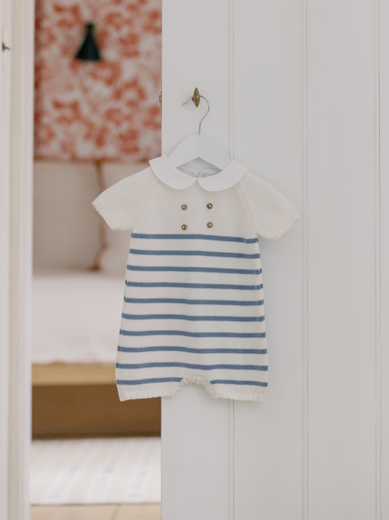 Dusty Blue Stripe Clavel Cotton Baby Knitted Jumpsuit