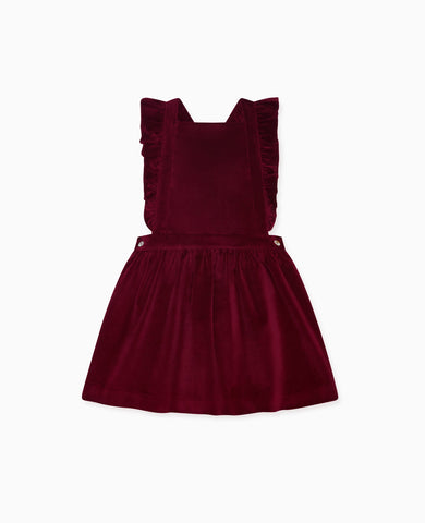 Burgundy Cora Velvet Girl Pinafore Skirt