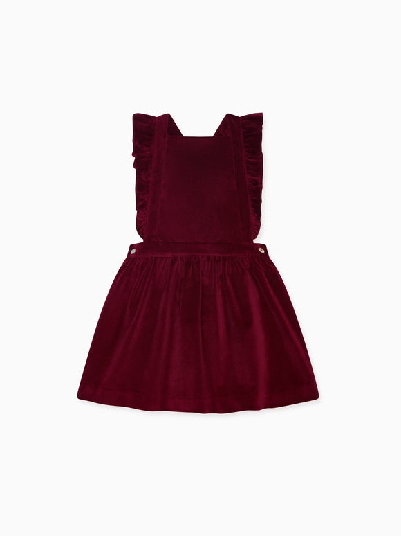 Burgundy Cora Velvet Girl Pinafore Skirt