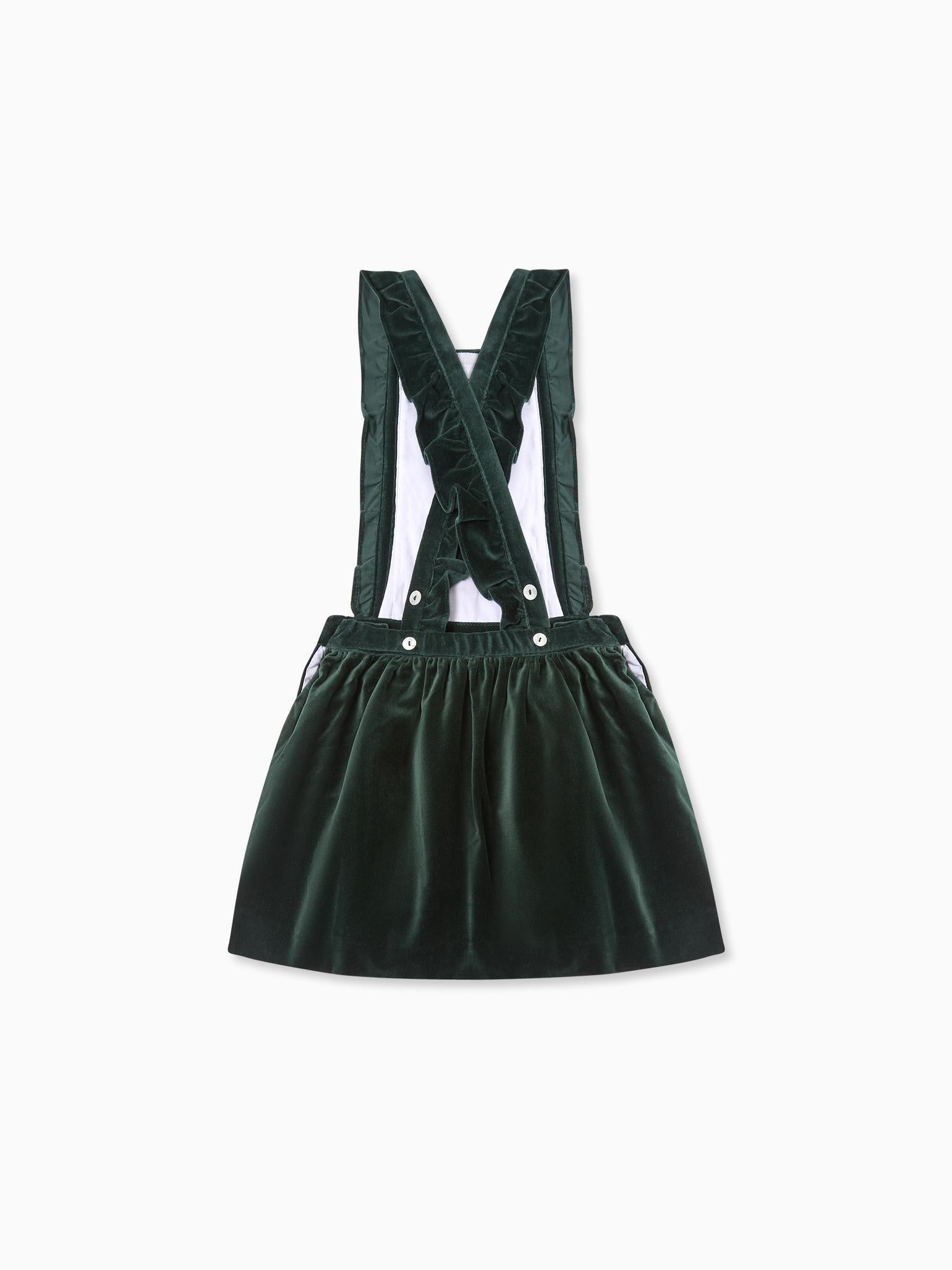 Dark Green Cora Velvet Girl Pinafore Skirt