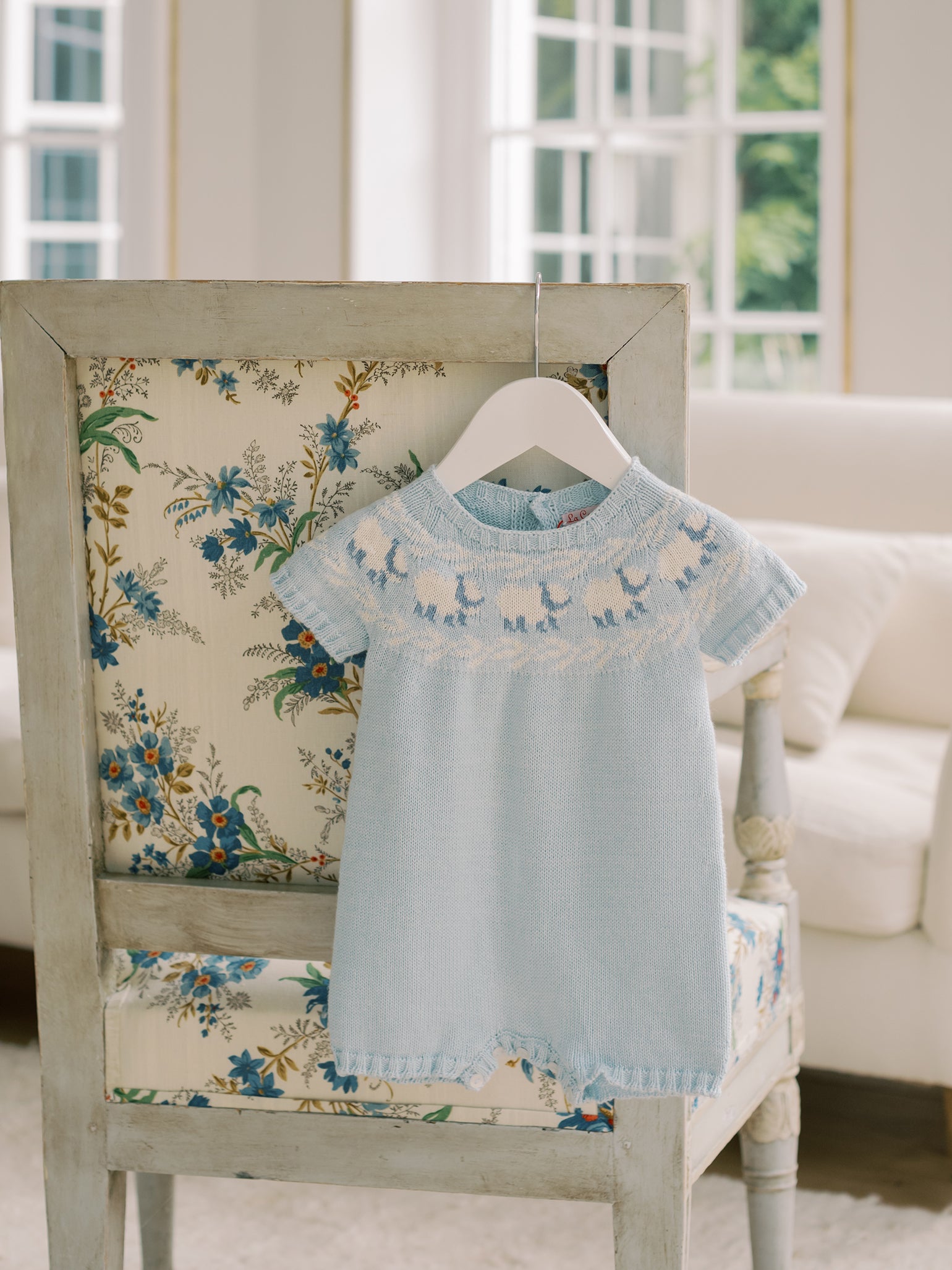 Dusty Blue Cordero Cotton Baby Knitted Playsuit