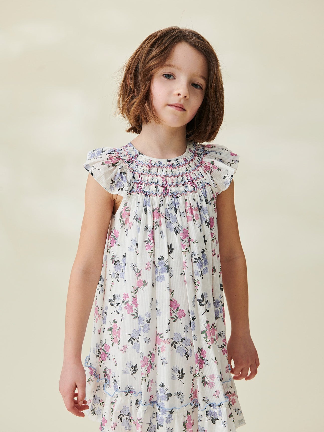 Magenta Floral Dahlia Girl Hand-Smocked Dress