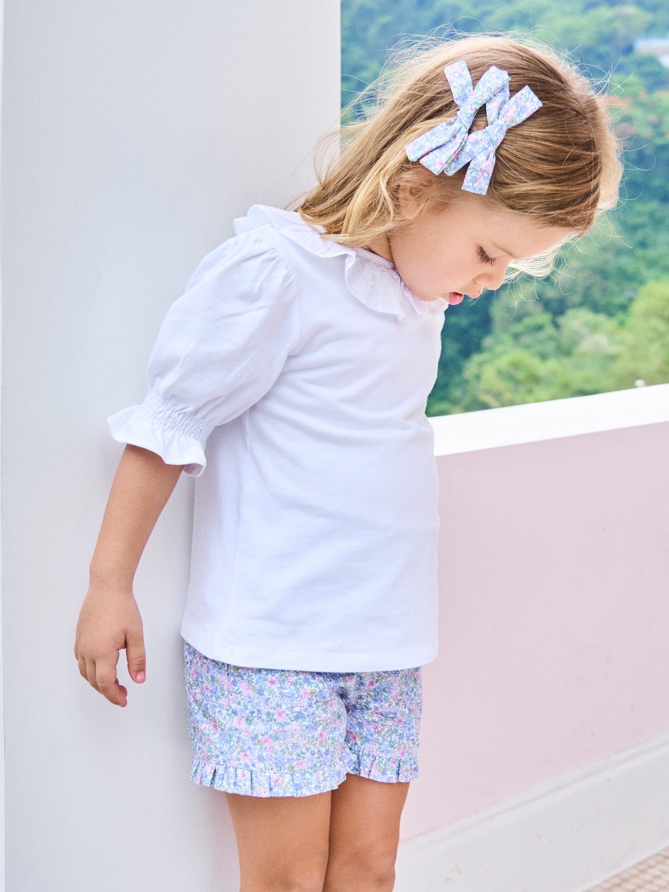 Light Blue Floral Flores Cotton Girl Shorts