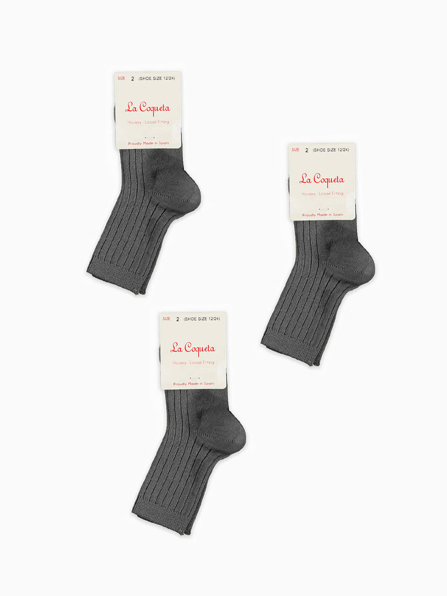 Dark Grey Melange Ribbed Short Kids Socks Set