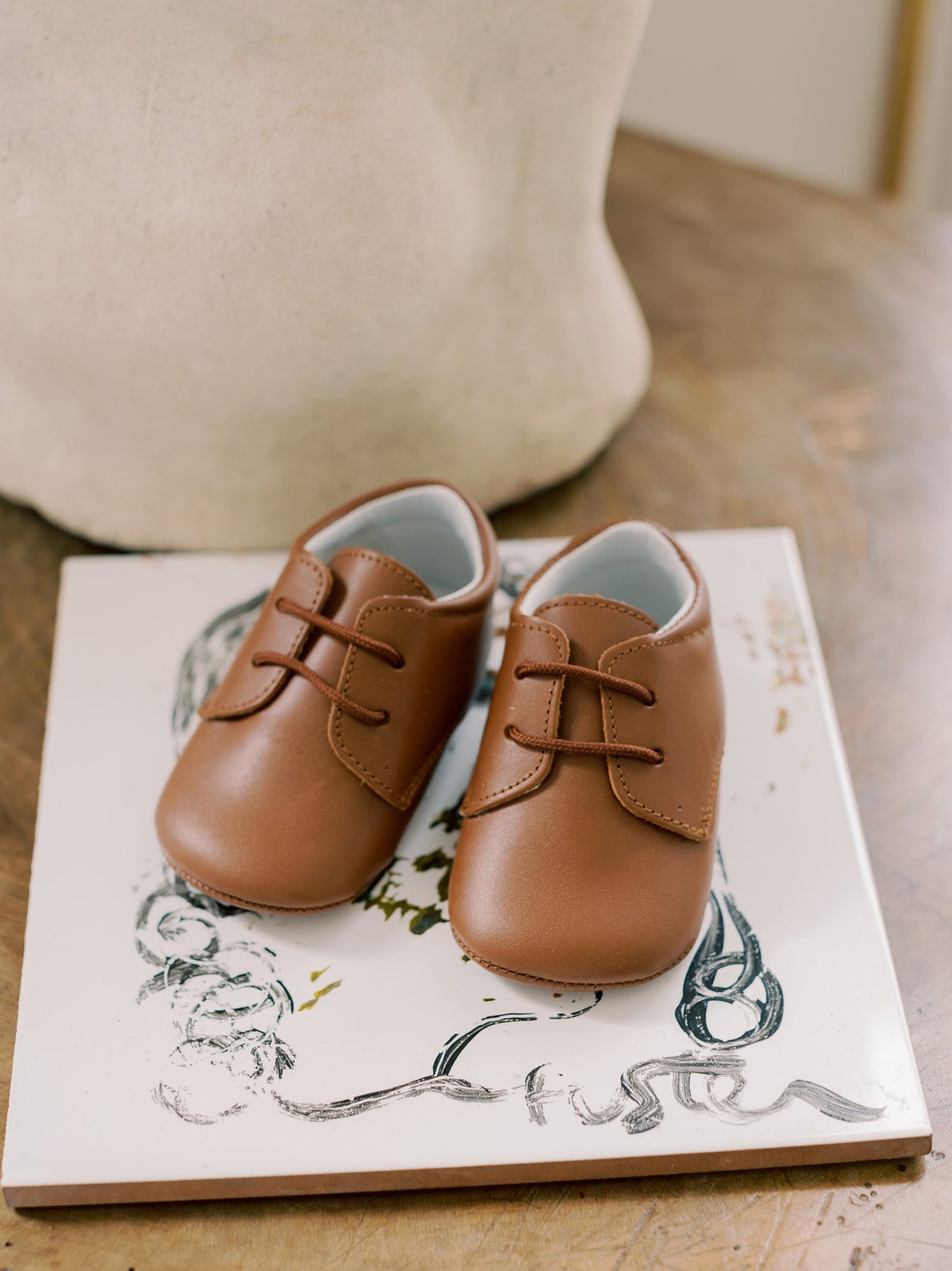 Dark Tan Leather Baby Booties