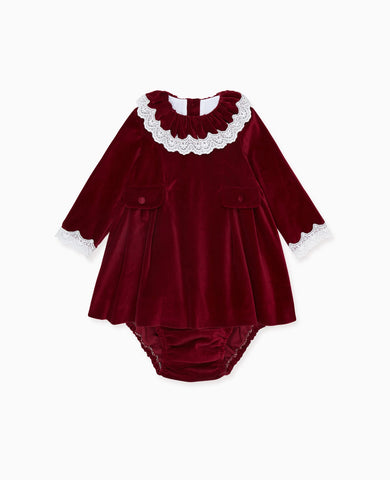 Burgundy Daroca Velvet Baby Girl Set