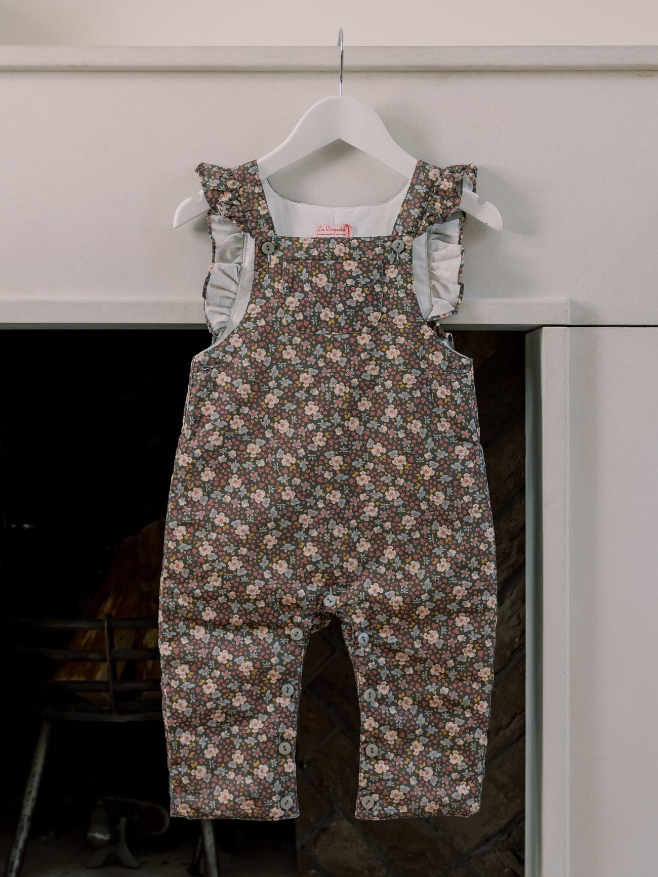 Brown Floral Delphina Baby Girl Overalls